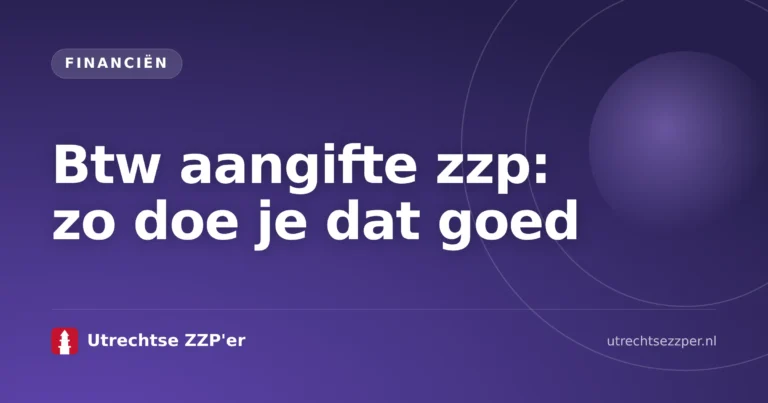 Ondernemer achter laptop die btw aangifte zzp invult voor een kwartaal