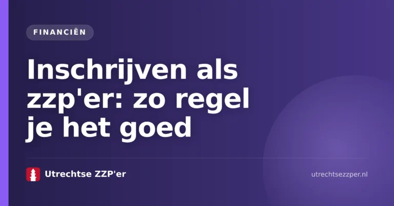 Inschrijven als zzp'er met laptop, KVK-formulier en zakelijke documenten op tafel